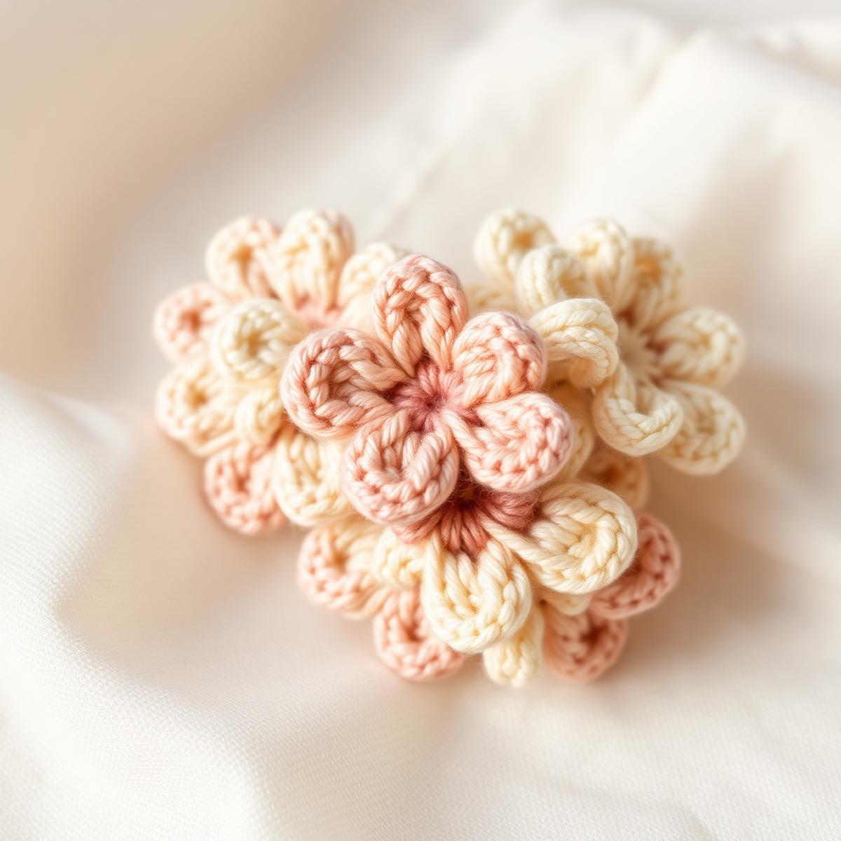 Handmade crochet flowers in cream and blush yarn